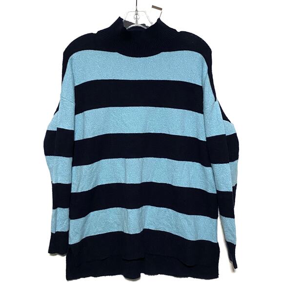 Loft Blue Striped Mock Neck Sweater S Coastal Nautical Preppy Sailor Classic NWT - Picture 1 of 7